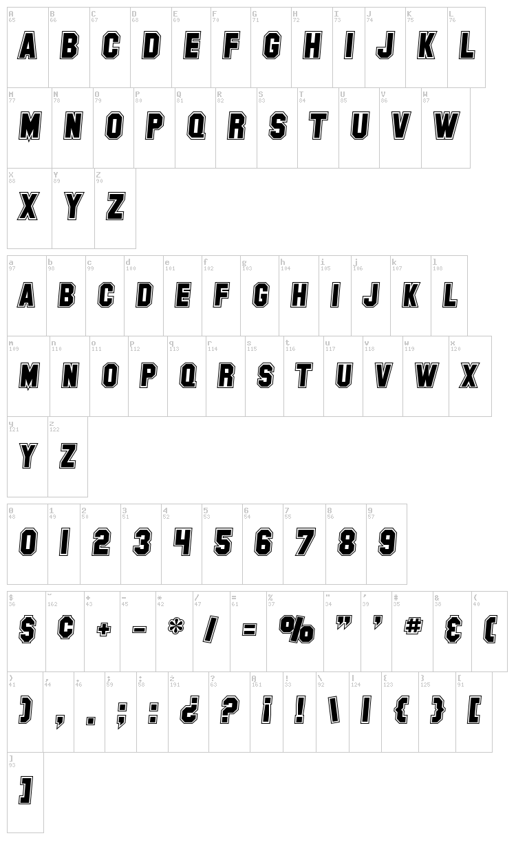 SF Collegiate font map
